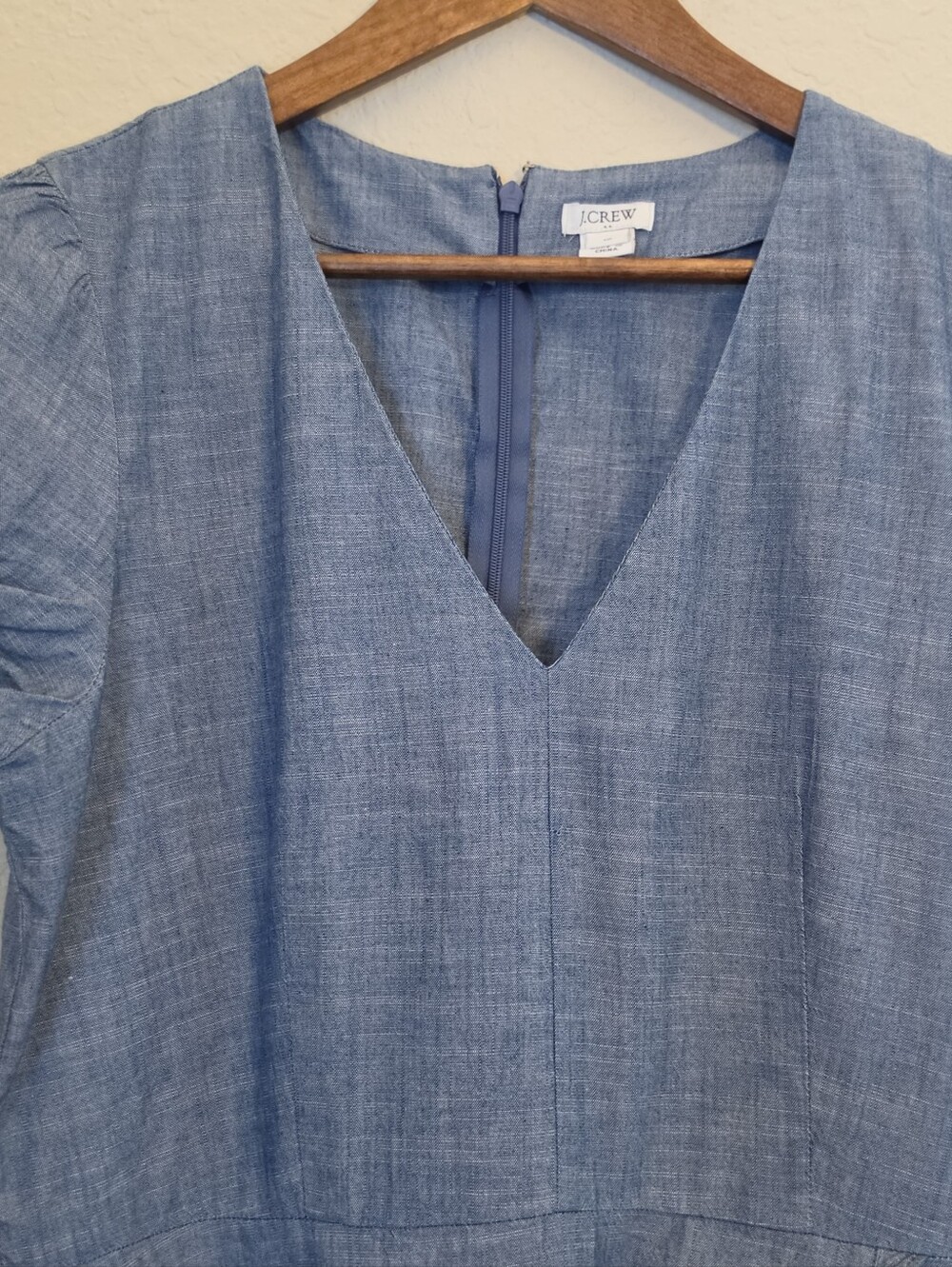 J. Crew Chambray Dress Womens 10 Cap Sleeve Faux Wrap Summer Brunch Cottagecore - Picture 6 of 11
